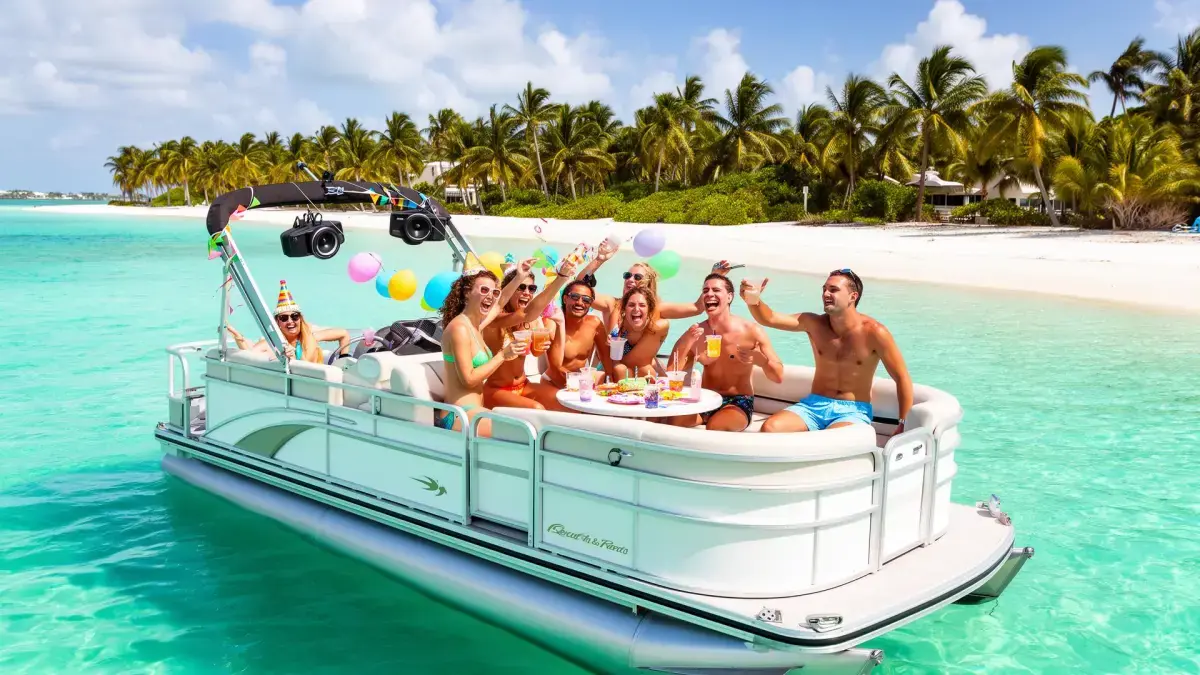 Birthday boat rental anchored at the Boca Raton sandbar