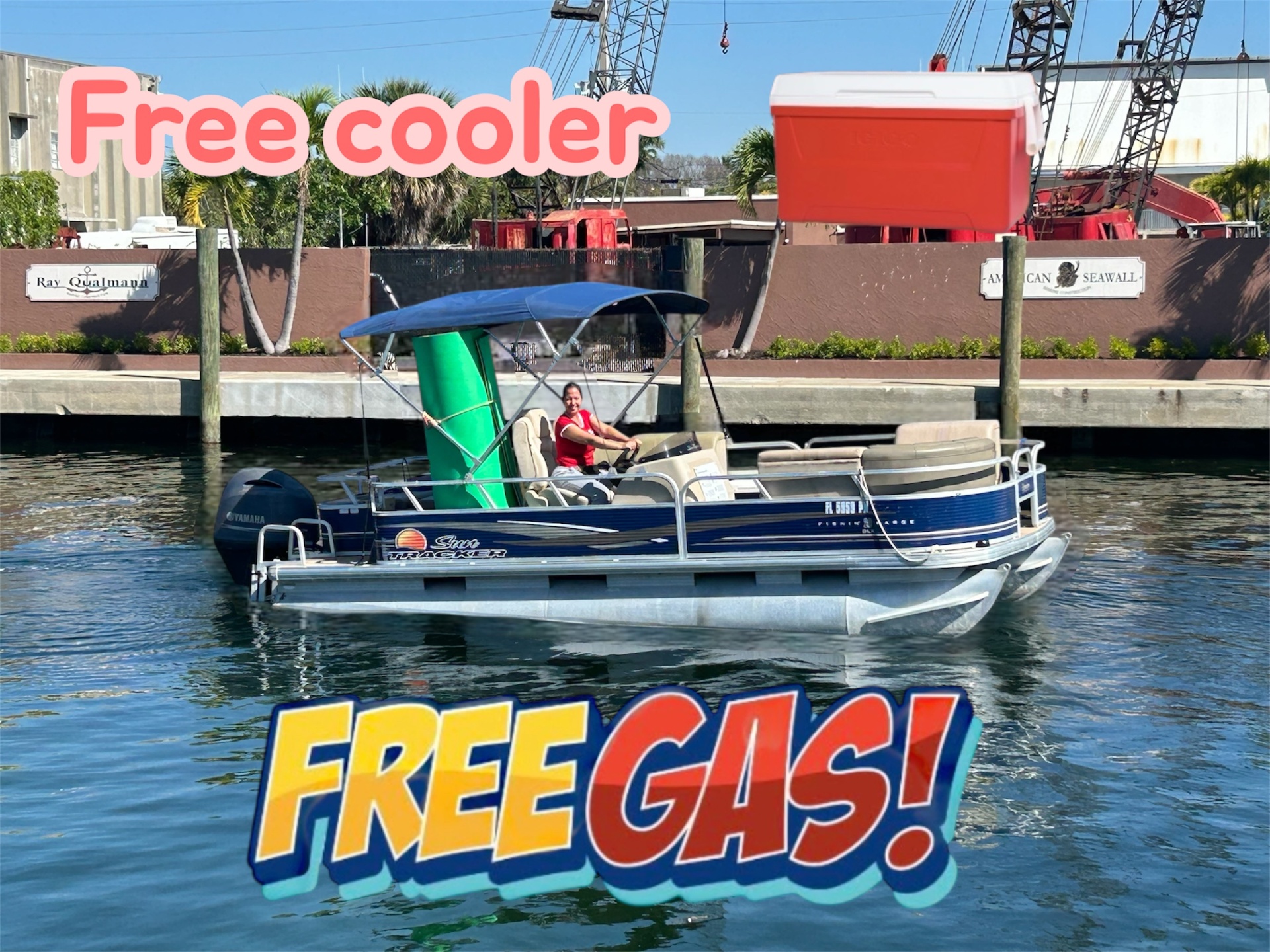 Roadrunner pontoon with free gas and free cooler